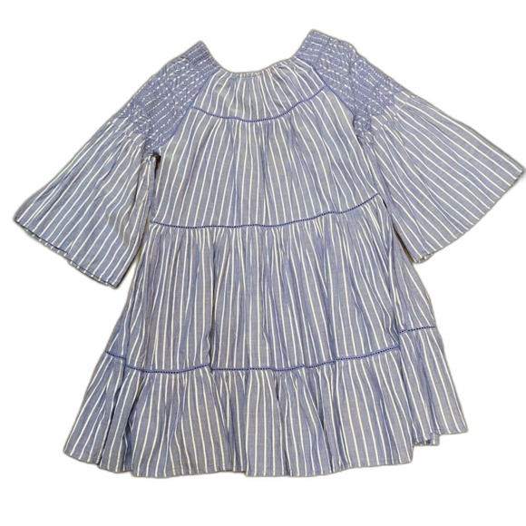 Free People Lola Embroidered Mini Blue Striped Tiered Dress - Picture 2 of 9